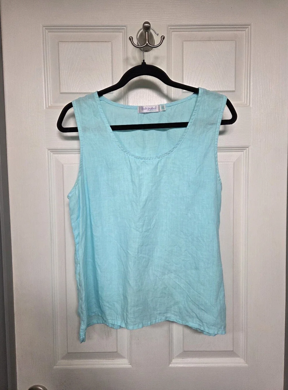 fresh produce Aqua Linen Scoop Neck Tank Summer Resortwear Vacation Size XL - Picture 7 of 7